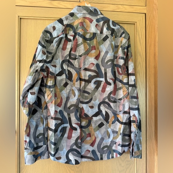 Bugatchi Comfort Stretch Shirt Shaped Fit Abstract Pattern Button Front LG - Picture 7 of 10